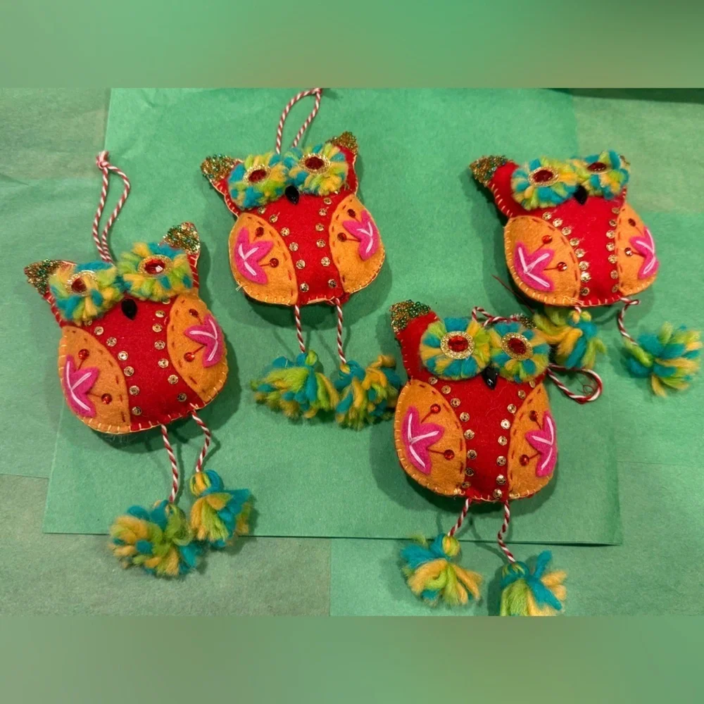 Pier 1 - Holiday Colorful Beaded 6.5 Owl Ornaments Christmas Tree Ornaments